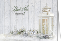 Thank you for Christmas gift, candle lantern with ornaments in snow card