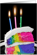Birthday candles on a rainbow cake card