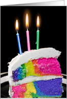 Friend’s Birthday, Rainbow Cake Slice With Candles card