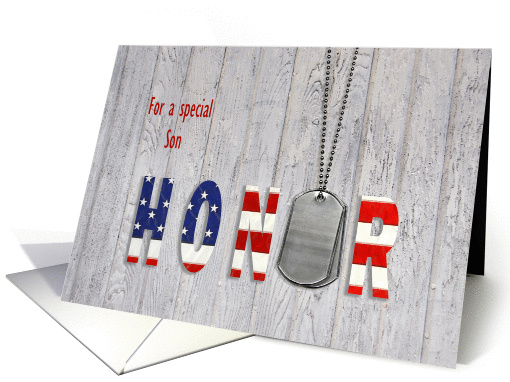 Son in military thank you-dog tags with American flag... (1338594)