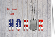 Aunt thank you-military dog tags with flag font on wood card