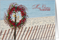 Partner’s Christmas-berry wreath and starfish on beach fence card