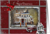 Dad’s Christmas Victorian house and old Nash car card
