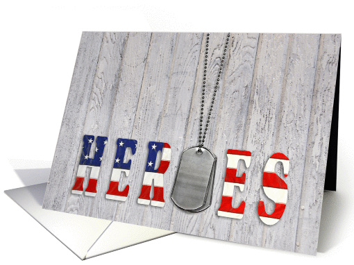 Veterans Day for Dad-dog tags with flag font for military heroes card