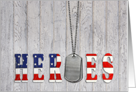 Veterans Day for Dad-dog tags with flag font for military heroes card