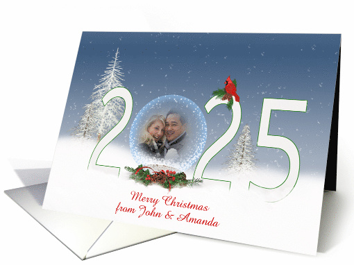 Christmas 2025 Snow Globe Photo Card with Snowflakes card (1342586)