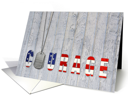 thank you to Cousin in military-dog tags with flag courage card