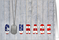 Veterans Day-dog tags with flag courage card