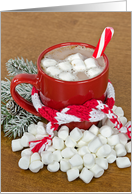 Christmas hot chocolate with winter scarf and peppermint spoon card