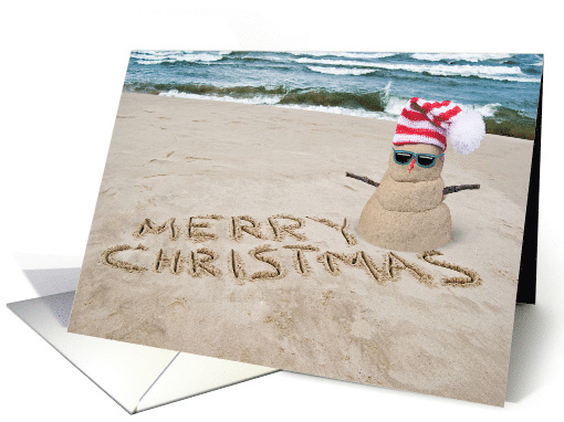 Merry Christmas Beach Message With Sand Snowman card (1504934)