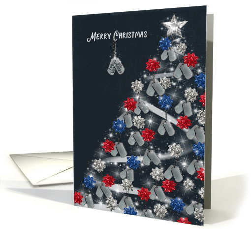 Military Christmas dog tag tree with bows and sparkle card (1547654)