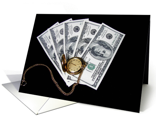 Retirement-gold pocket watch on cash card (157461)