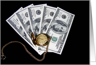 Retirement-gold pocket watch on cash card