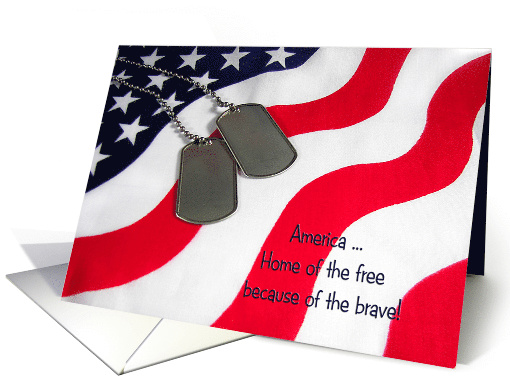 Veterans Day military dog tags on American flag with... (157465)