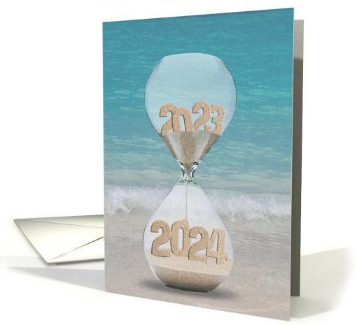 New Year 2024 Hourglass on a Tropical Beach card (1594026)
