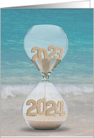 New Year 2023 Hourglass on a Tropical Beach card