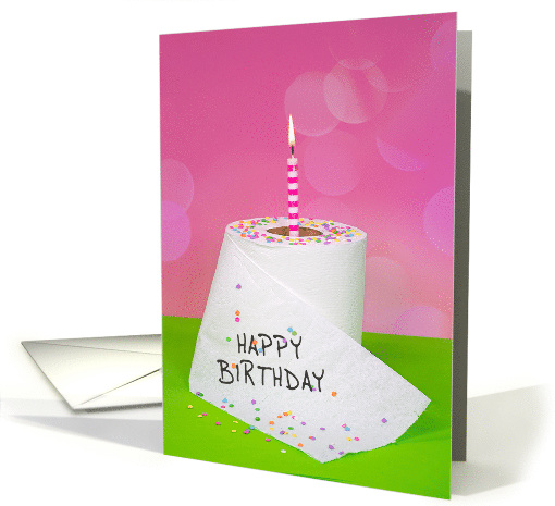 birthday candle in toilet paper roll with candy sprinkles card