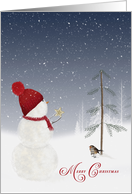 Merry Christmas Snowman with Gold Star Ornament card