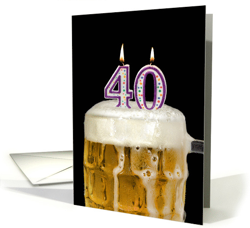 Polka Dot Candles for 40th Birthday in Beer Mug on Black card
