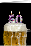 Polka Dot Candles for 50th Birthday in Beer Mug on Black card