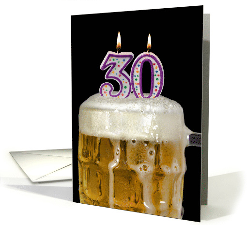 Polka Dot Candles for 30th Birthday in Beer Mug on Black card