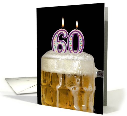 Polka Dot Candles for 60th Birthday in Beer Mug on Black card