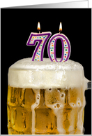Polka Dot Candles for 70th Birthday in Beer Mug on Black card