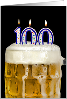 Polka Dot Candles for 100th Birthday in Beer Mug on Black card