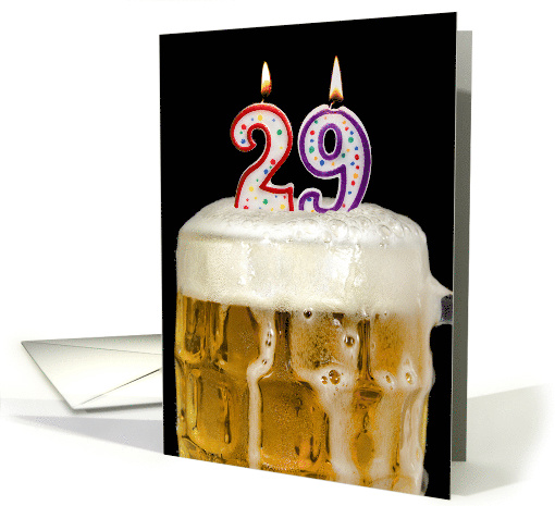 Polka Dot Candles for 29th Birthday in Beer Mug on Black card