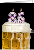 Polka Dot Candles for 85th Birthday in Beer Mug on Black card