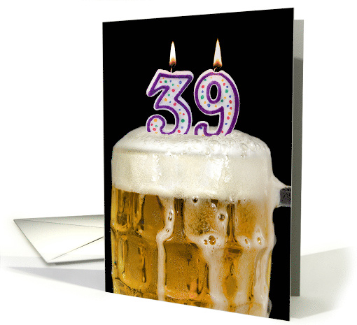 Polka Dot Candles for 39th Birthday in Beer Mug on Black card