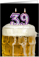 Polka Dot Candles for 39th Birthday in Beer Mug on Black card