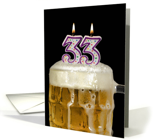 Polka Dot Candles for 33rd Birthday in Beer Mug on Black card