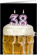 Polka Dot Candles for 38th Birthday in Beer Mug on Black card
