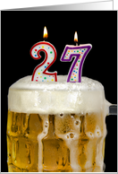 Polka Dot Candles for 27th Birthday in Beer Mug on Black card