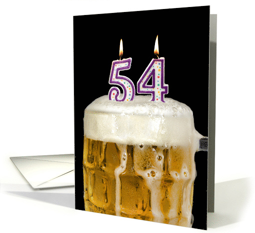 Polka Dot Candles for 54th Birthday in Beer Mug on Black card