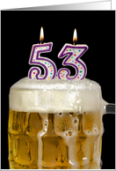 Polka Dot Candles for 53rd Birthday in Beer Mug on Black card