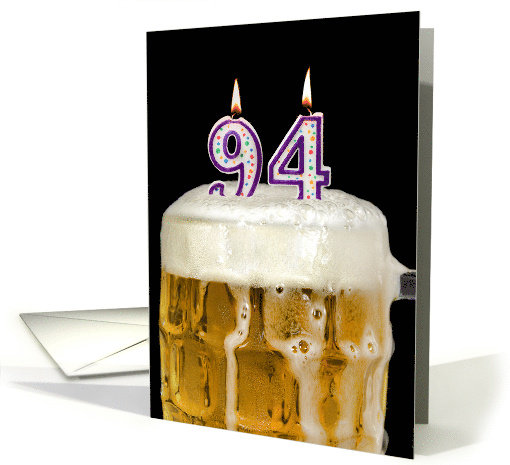 Polka Dot Candles for 94th Birthday in Beer Mug on Black card