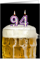 Polka Dot Candles for 94th Birthday in Beer Mug on Black card