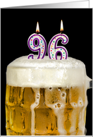 Polka Dot Candles for 96th Birthday in Beer Mug on Black card