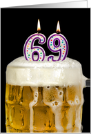 Polka Dot Candles for 69th Birthday in Beer Mug on Black card