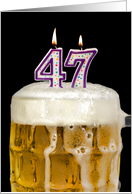 Polka Dot Candles for 47th Birthday in Beer Mug on Black card