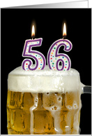 Polka Dot Candles for 56th Birthday in Beer Mug on Black card
