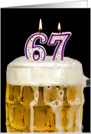 Polka Dot Candles for 67th Birthday in Beer Mug on Black card