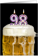 Polka Dot Candles for 98th Birthday in Beer Mug on Black card