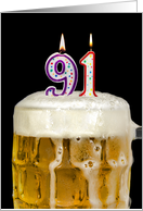 Polka Dot Candles for 91st Birthday in Beer Mug on Black card