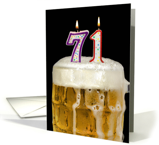 Polka Dot Candles for 71st Birthday in Beer Mug on Black card