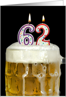 Polka Dot Candles for 62nd Birthday in Beer Mug on Black card