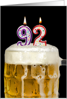 Polka Dot Candles for 92nd Birthday in Beer Mug on Black card