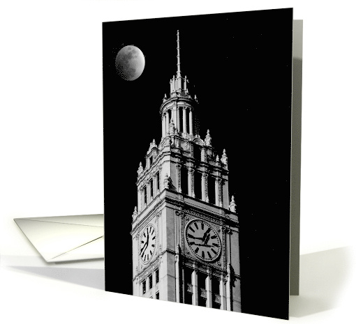 Chicago Wrigley Clock Tower With Full Moon card (167987)